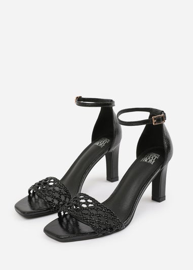 Where's That From Black PU Naia Wide-Fit Strappy Block Heel
