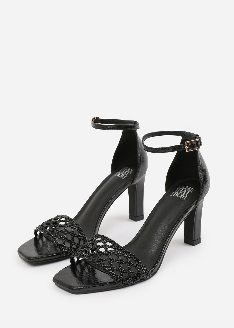Where's That From Black PU Naia Wide-Fit Strappy Block Heel