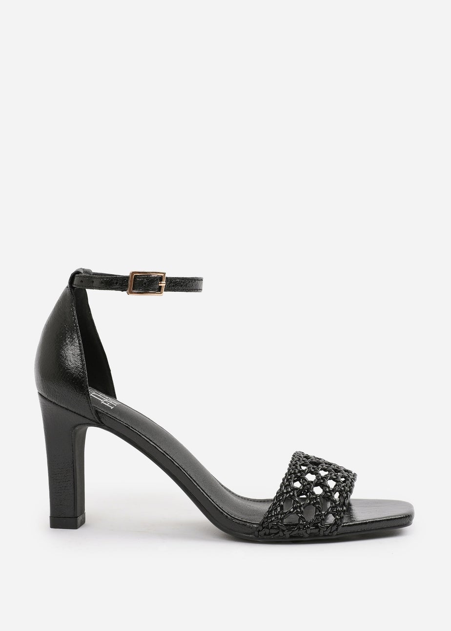 Where's That From Black PU Naia Wide-Fit Strappy Block Heel