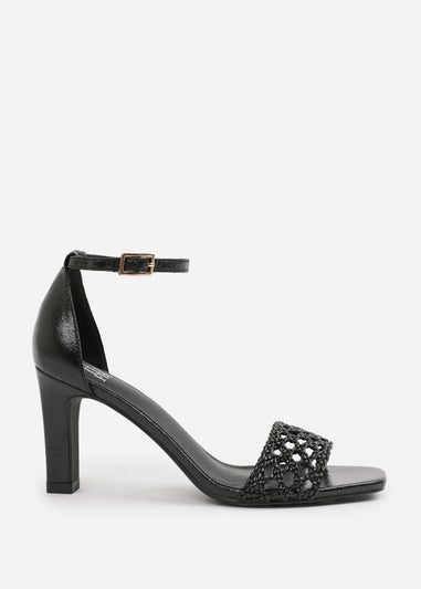 Where's That From Black PU Naia Wide-Fit Strappy Block Heel