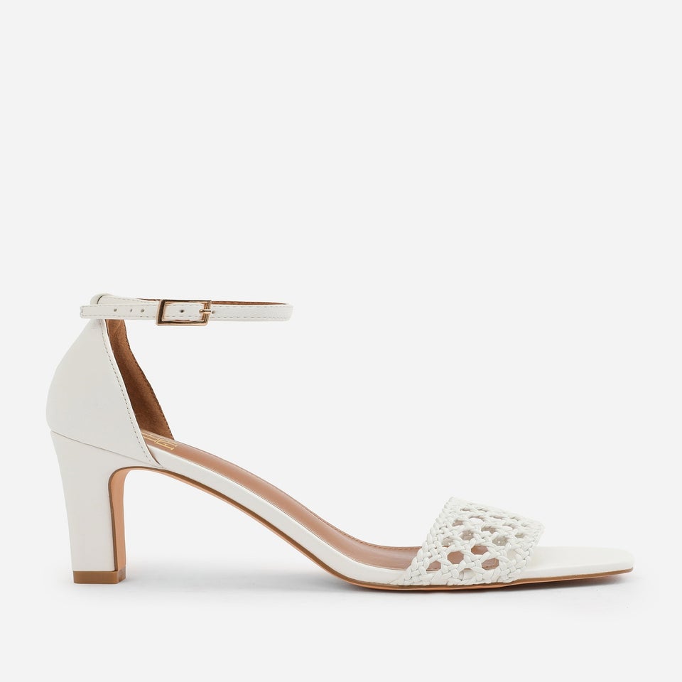 Where's That From White PU Naia Wide-Fit Strappy Block Heel