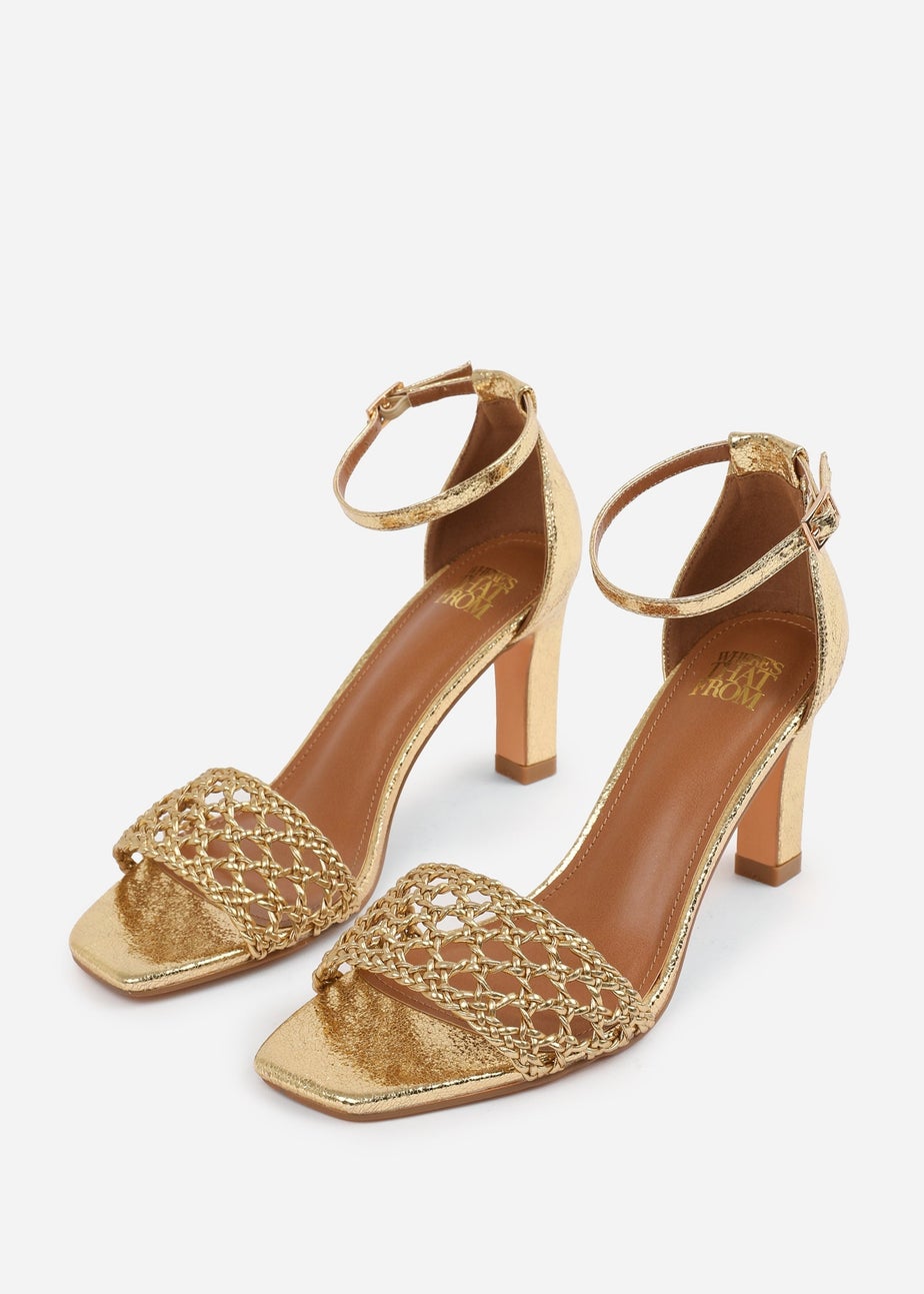 Where's That From Gold PU Naia Wide-Fit Strappy Block Heel