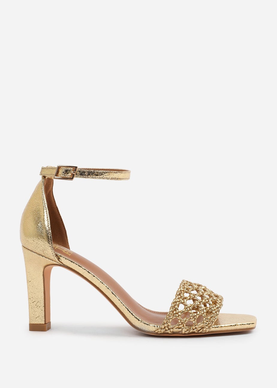 Where's That From Gold PU Naia Wide-Fit Strappy Block Heel