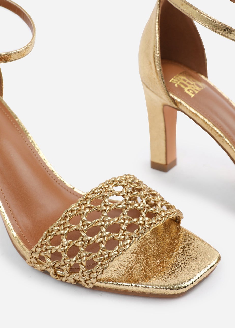 Where's That From Gold PU Naia Braided Strappy Block Heel