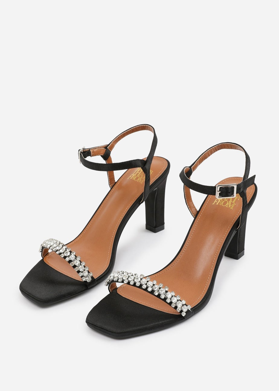 Where's That From Black Satin Nala Wide-Fit Strappy Block Heel