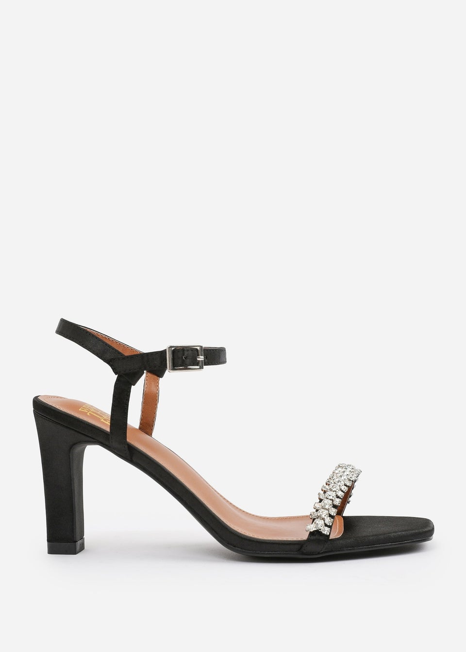 Where's That From Black Satin Nala Wide-Fit Strappy Block Heel