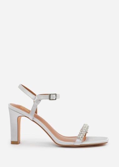 Where's That From Silver Satin Nala Wide-Fit Strappy Block Heel