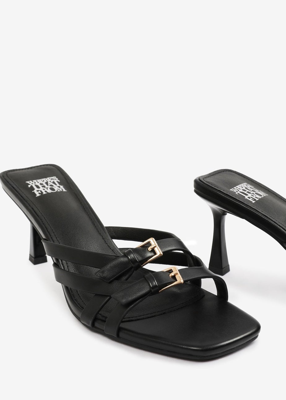 Where's That From Black PU Ariela Cross-Over Buckle Details Strap Heel