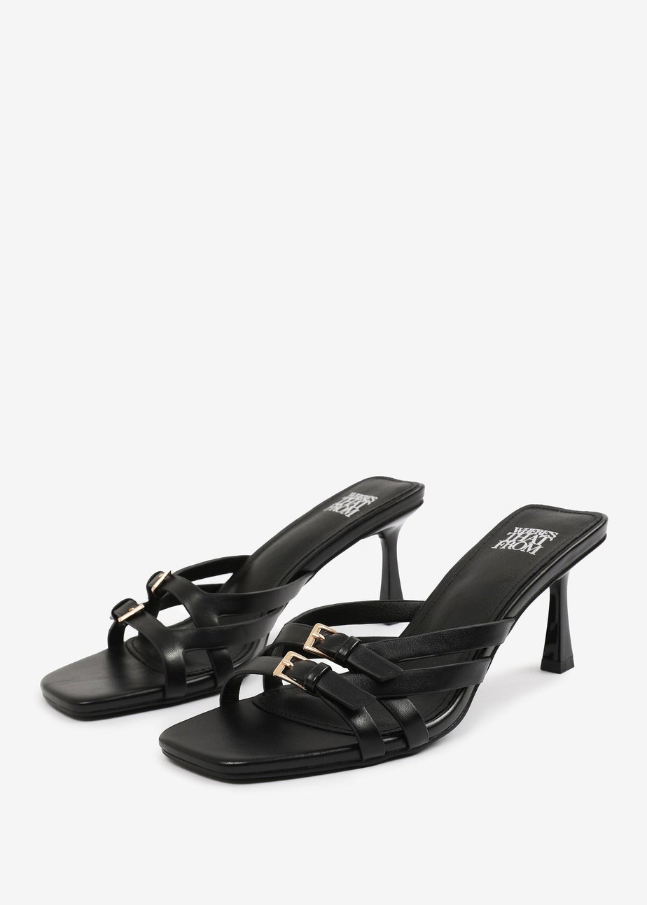 Where's That From Black PU Ariela Wide-Fit Cross-Over-Buckle Details Strap Heel