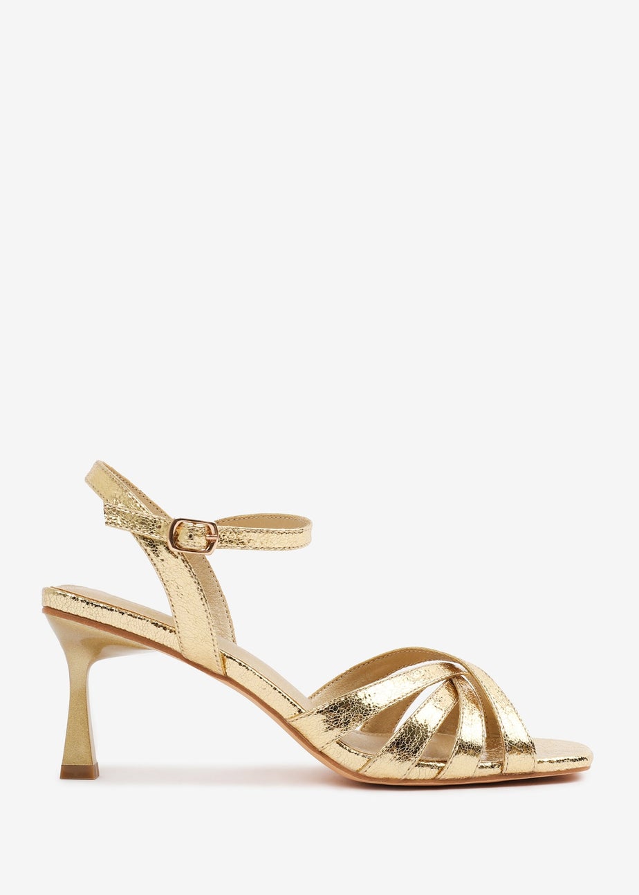 Where's That From Gold PU Torigh Cross-Over Multi-Strap Adjustable Buckle Heel