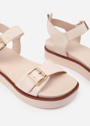 Where's That From Cream PU Isabel Double-Buckle-Strap Platform Sandals
