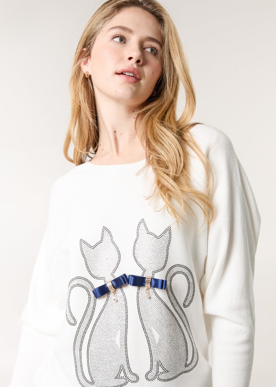 Blue Vanilla Ivory Embellished Cat Jumper