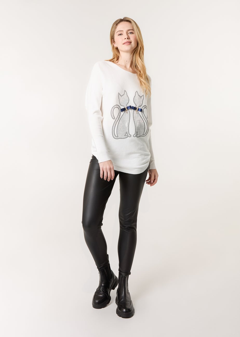 Blue Vanilla Ivory Embellished Cat Jumper