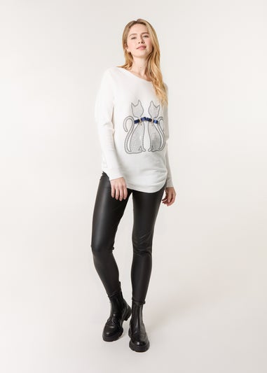 Blue Vanilla Ivory Embellished Cat Jumper