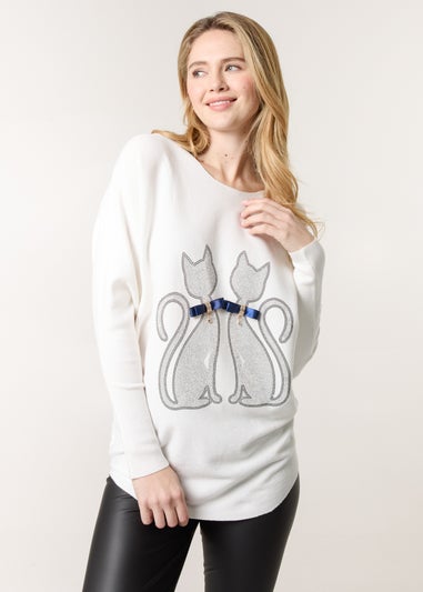 Blue Vanilla Ivory Embellished Cat Jumper