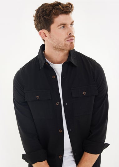 Threadbare Black Lightweight Cotton Shacket
