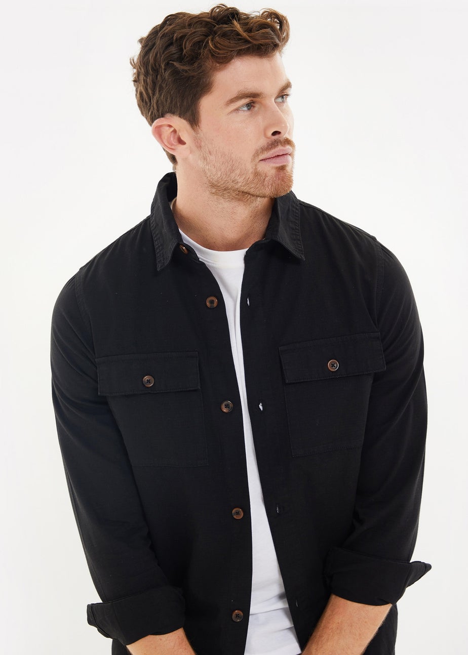 Threadbare Black Lightweight Cotton Shacket