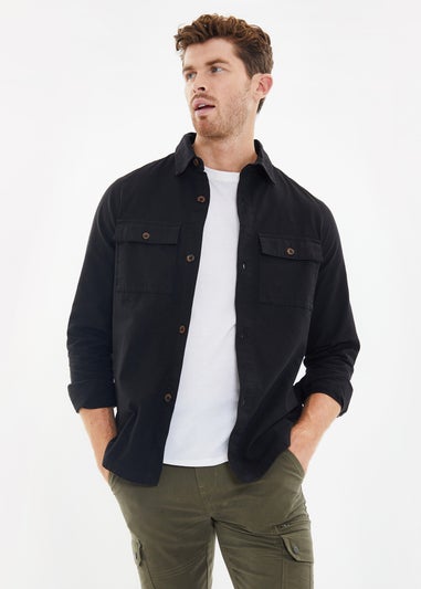 Threadbare Black Lightweight Cotton Shacket