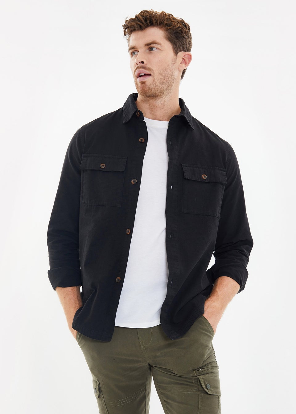 Threadbare Black Lightweight Cotton Shacket
