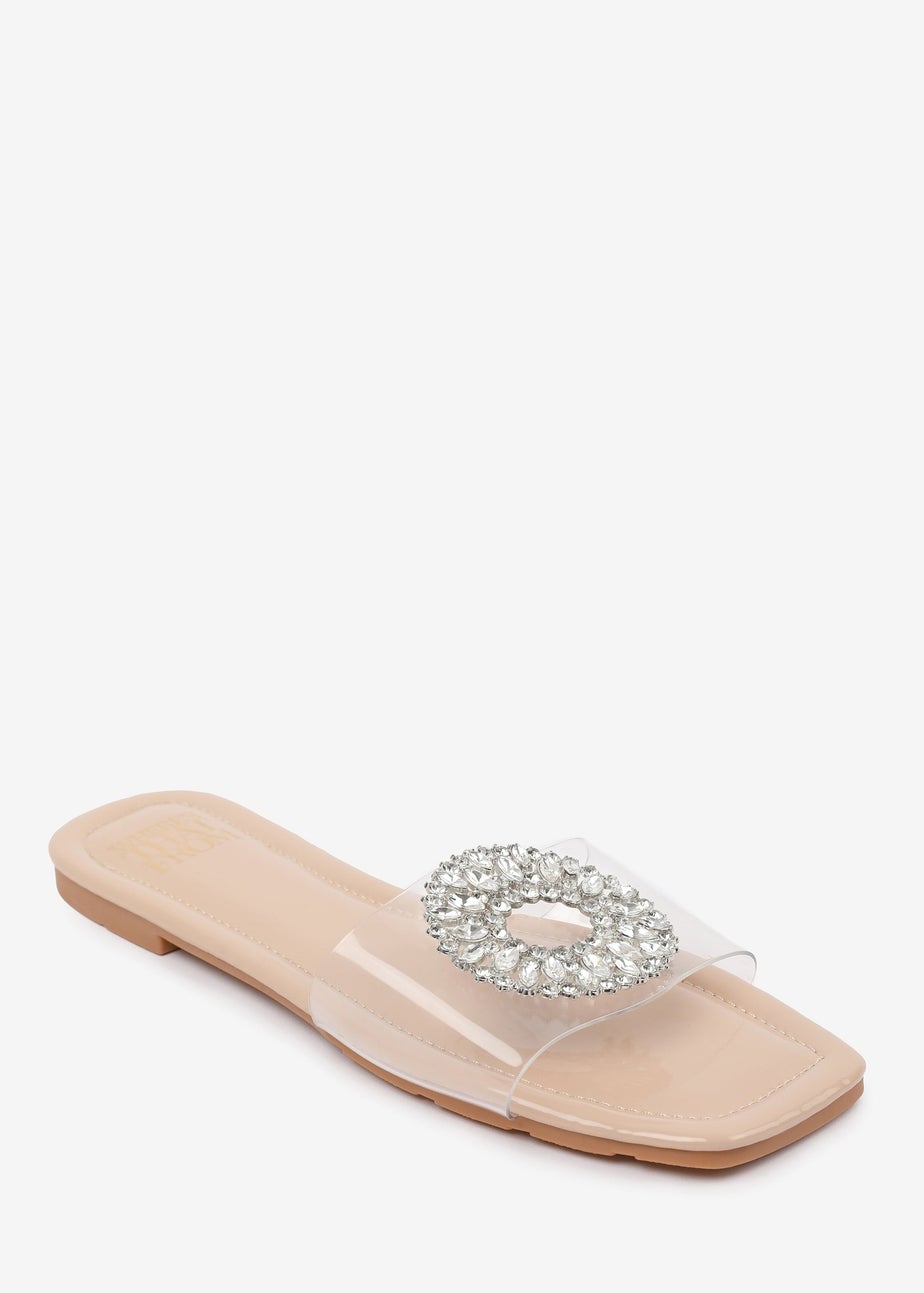 Where's That From Cream PU Gloss Perspex Flat Sandals