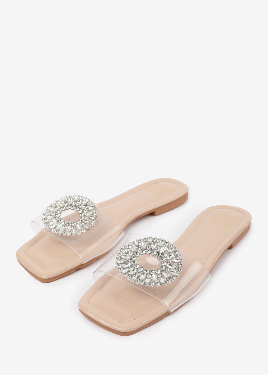 Where's That From Cream PU Gloss Perspex Flat Sandals