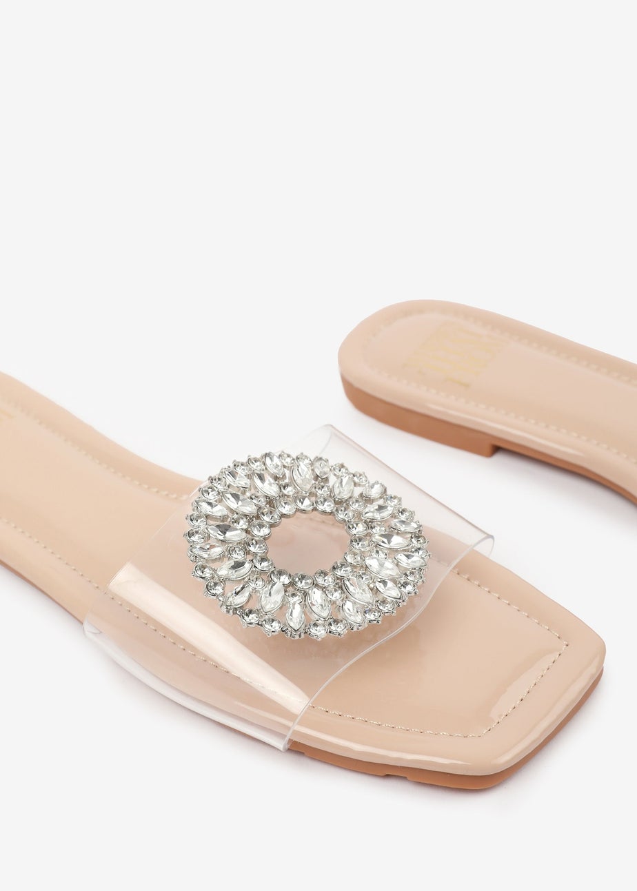 Where's That From Cream PU Gloss Perspex Flat Sandals