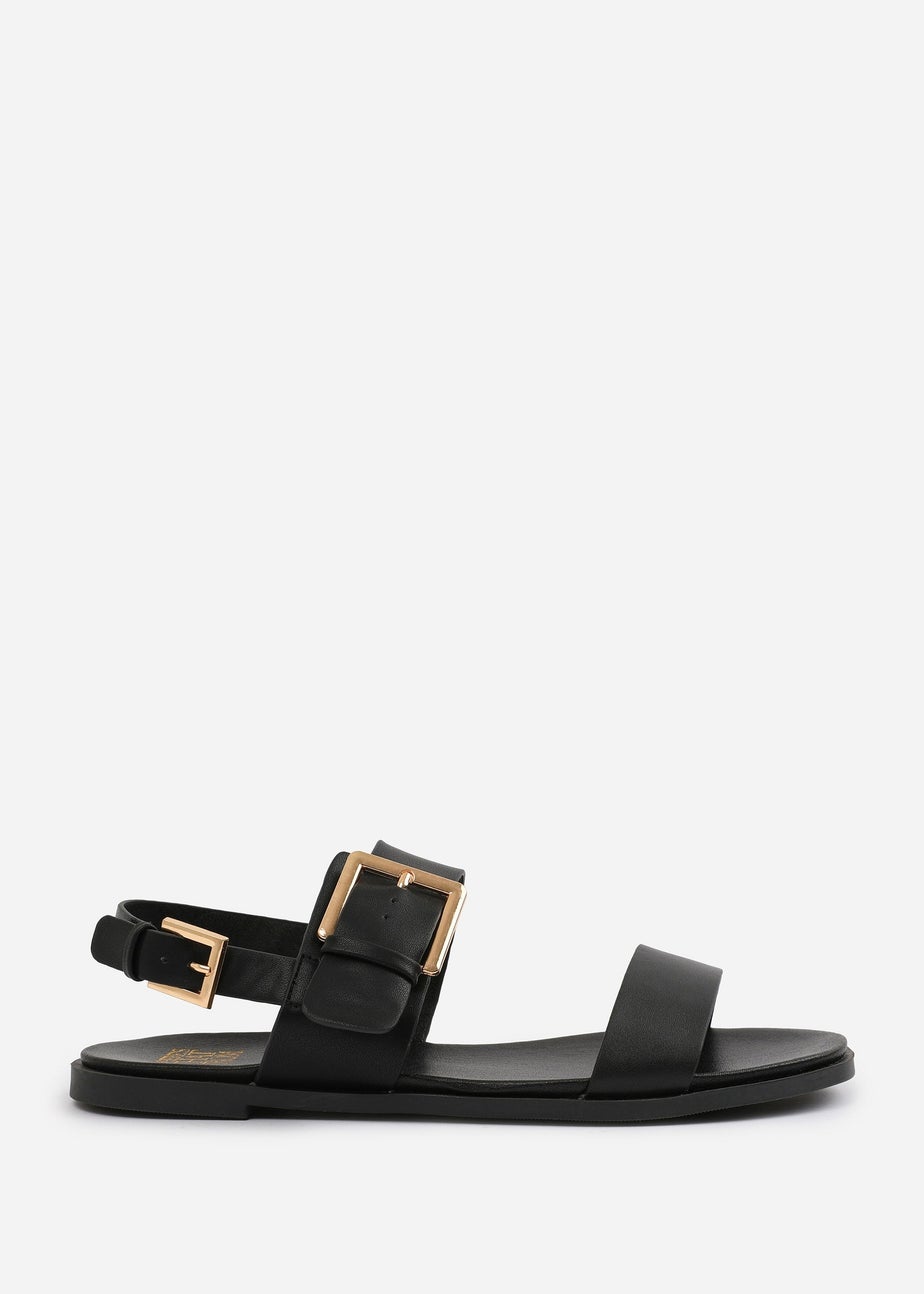 Where's That From Wide-Fit Black PU Camilla Classic Flat Sandals