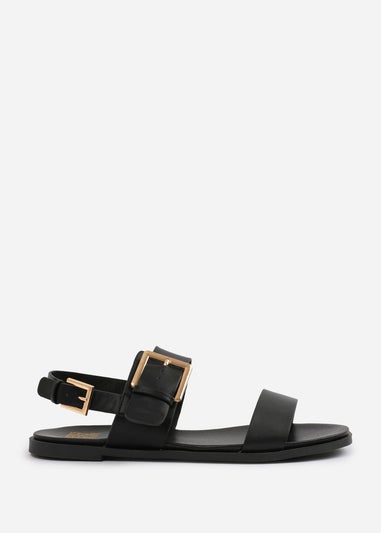 Where's That From Wide-Fit Black PU Camilla Classic Flat Sandals