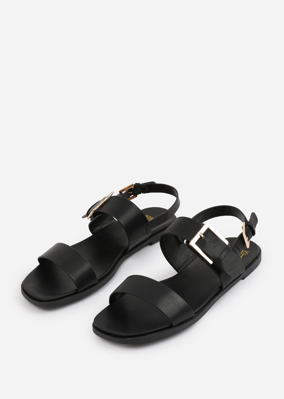 Where's That From Wide-Fit Black PU Camilla Classic Flat Sandals
