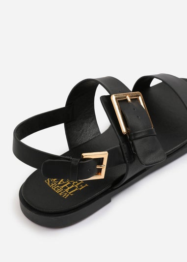 Where's That From Wide-Fit Black PU Camilla Classic Flat Sandals