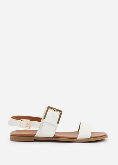 Where's That From Wide-Fit White PU Camilla Classic Flat Sandals