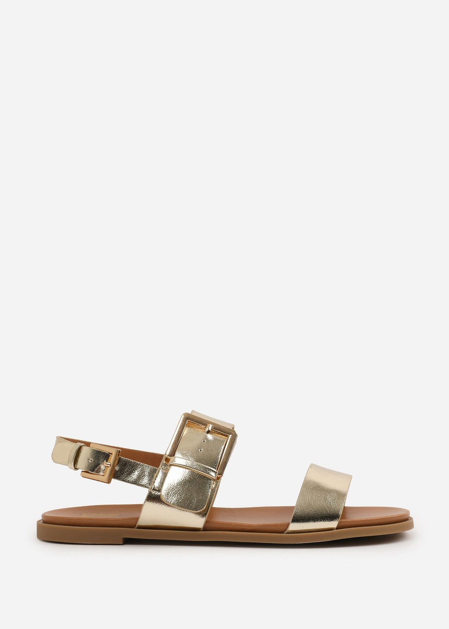 Where's That From Wide-Fit Metallic Gold PU Camilla Classic Flat Sandals
