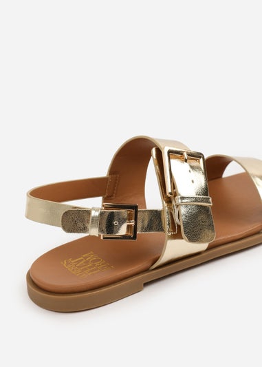 Where's That From Wide-Fit Metallic Gold PU Camilla Classic Flat Sandals
