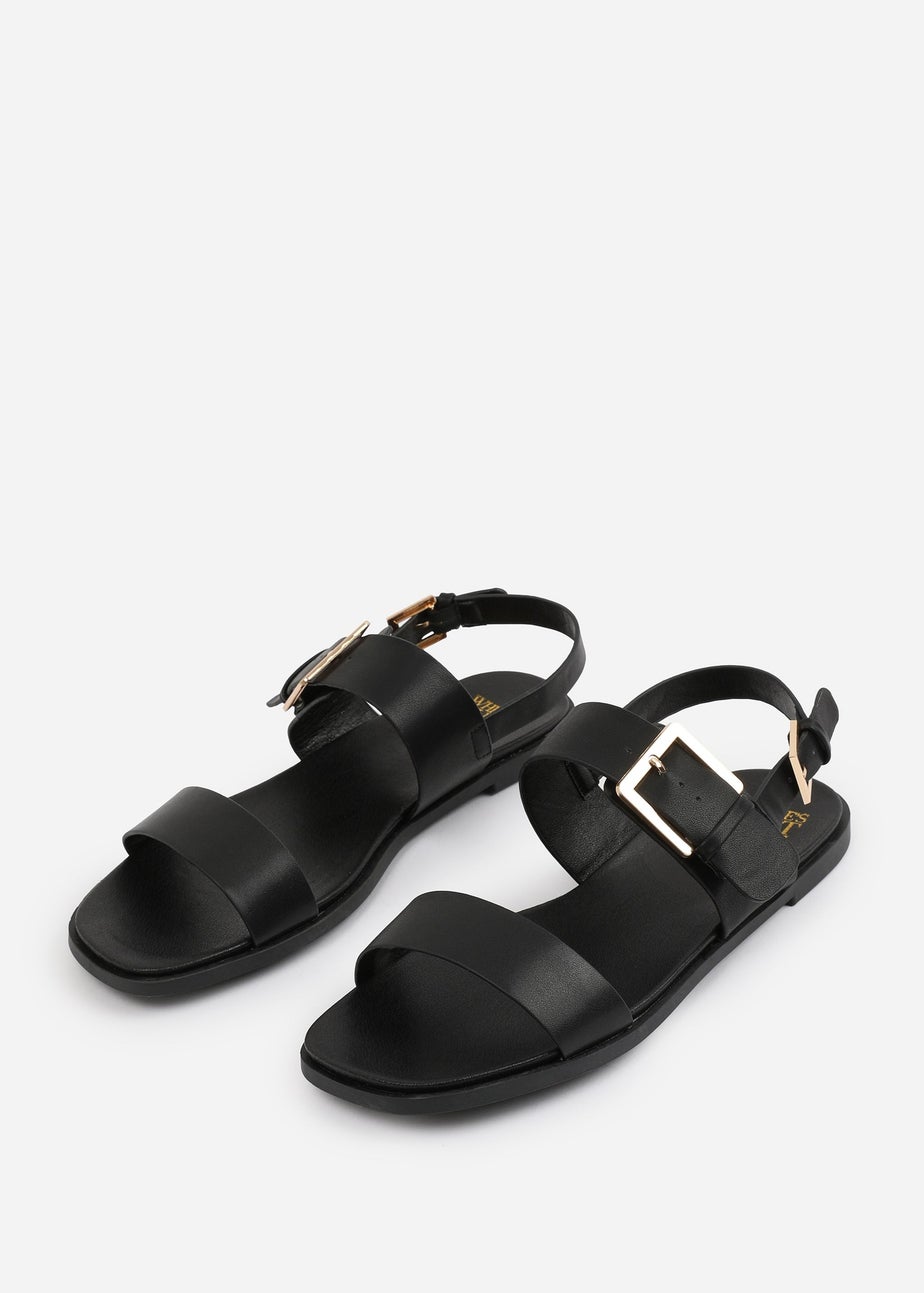 Where's That From Black PU Camilla Classic Flat Sandals