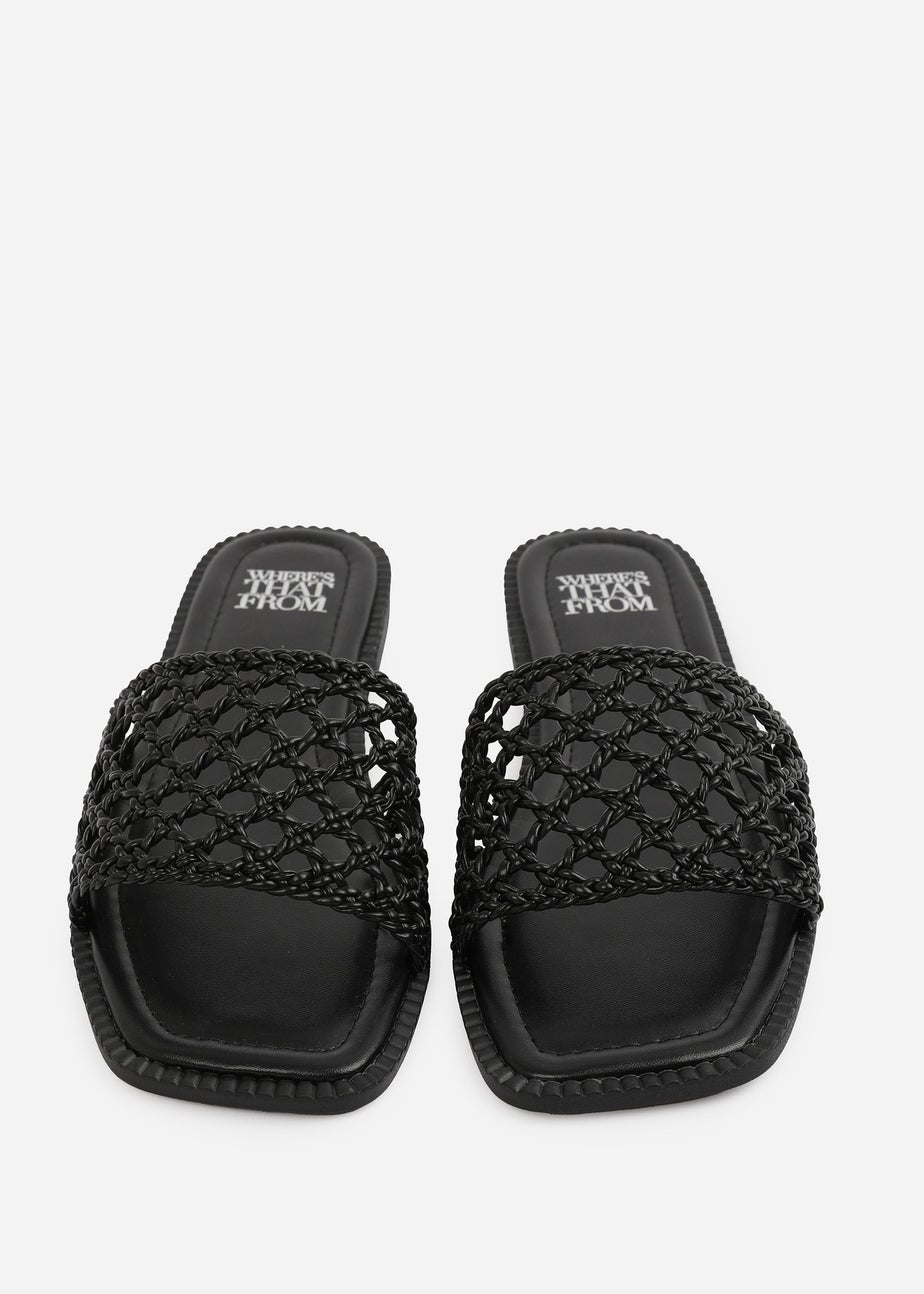 Where's That From Black PU Chelsea Woven Strap Flat Sandals
