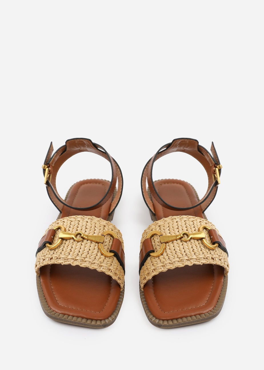Where's That From Tan PU Catelyn Straw Detail Strap Sandals