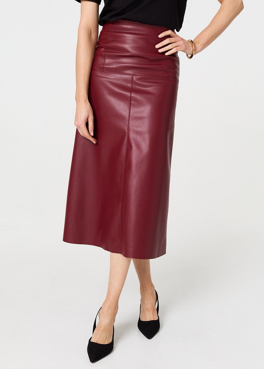 Izabel London Red Faux Leather High Waist Midi Skirt