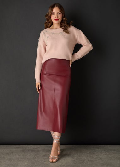 Izabel London Red Faux Leather High Waist Midi Skirt