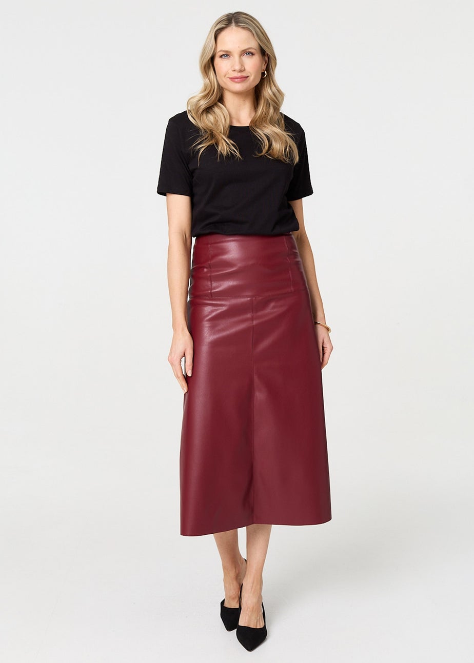 Izabel London Red Faux Leather High Waist Midi Skirt