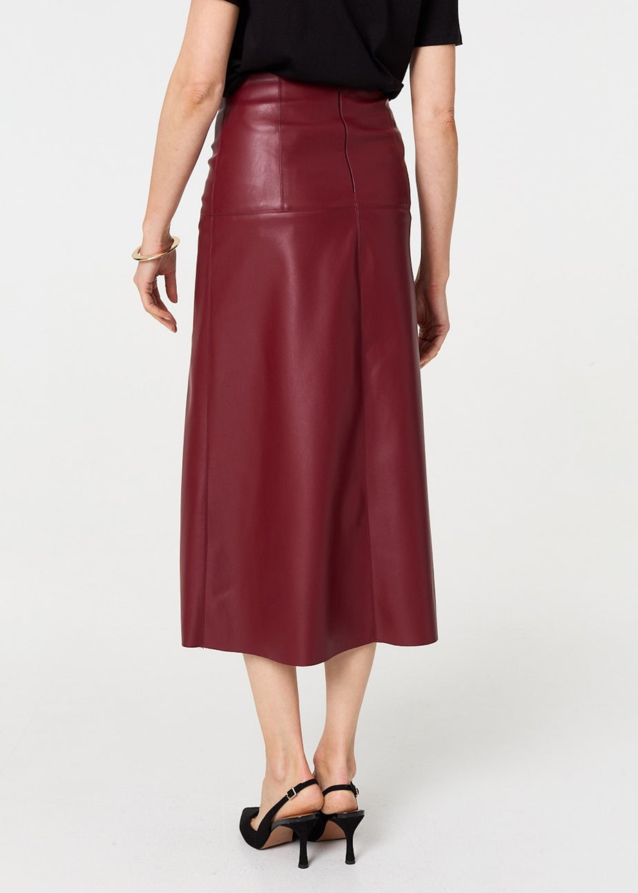 Izabel London Red Faux Leather High Waist Midi Skirt