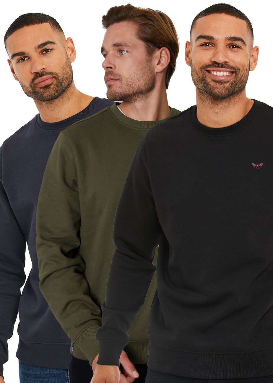 Threadbare Black 3 Pack Crew Neck Sweatshirts