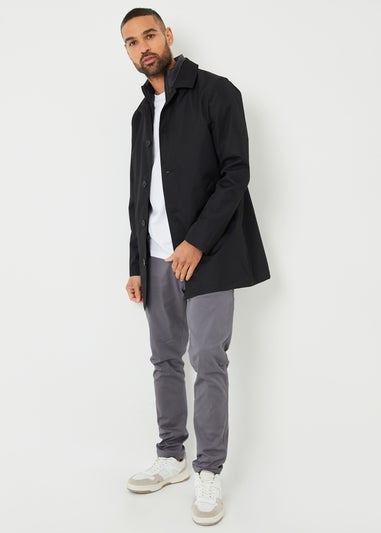 Threadbare Black Collared Mock Layer Mac Coat