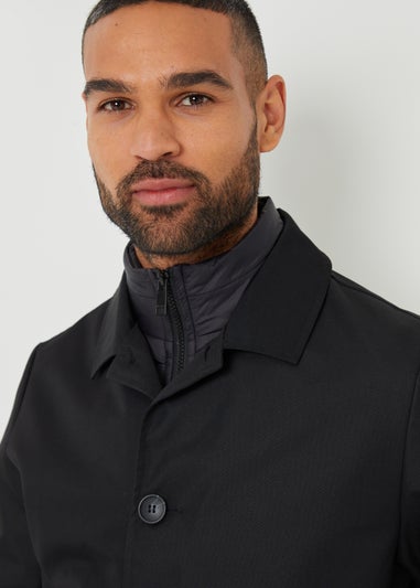 Threadbare Black Collared Mock Layer Mac Coat