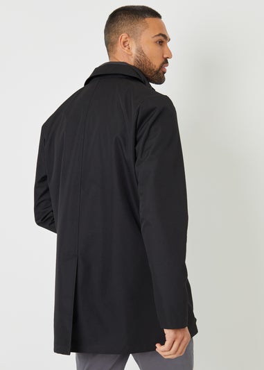 Threadbare Black Collared Mock Layer Mac Coat