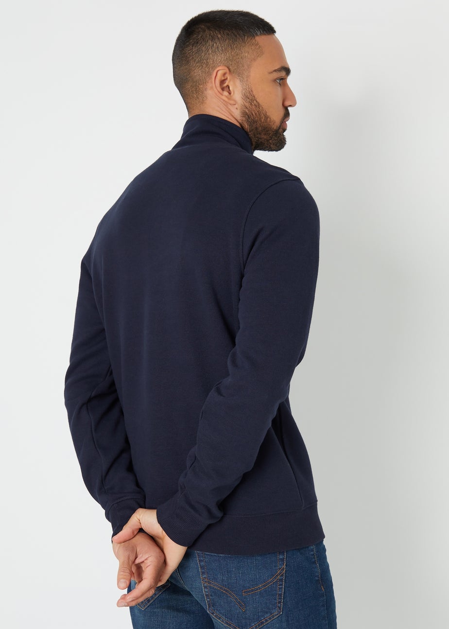 Threadbare Navy Pique Quarter Zip Funnel Neck Sweatshirt