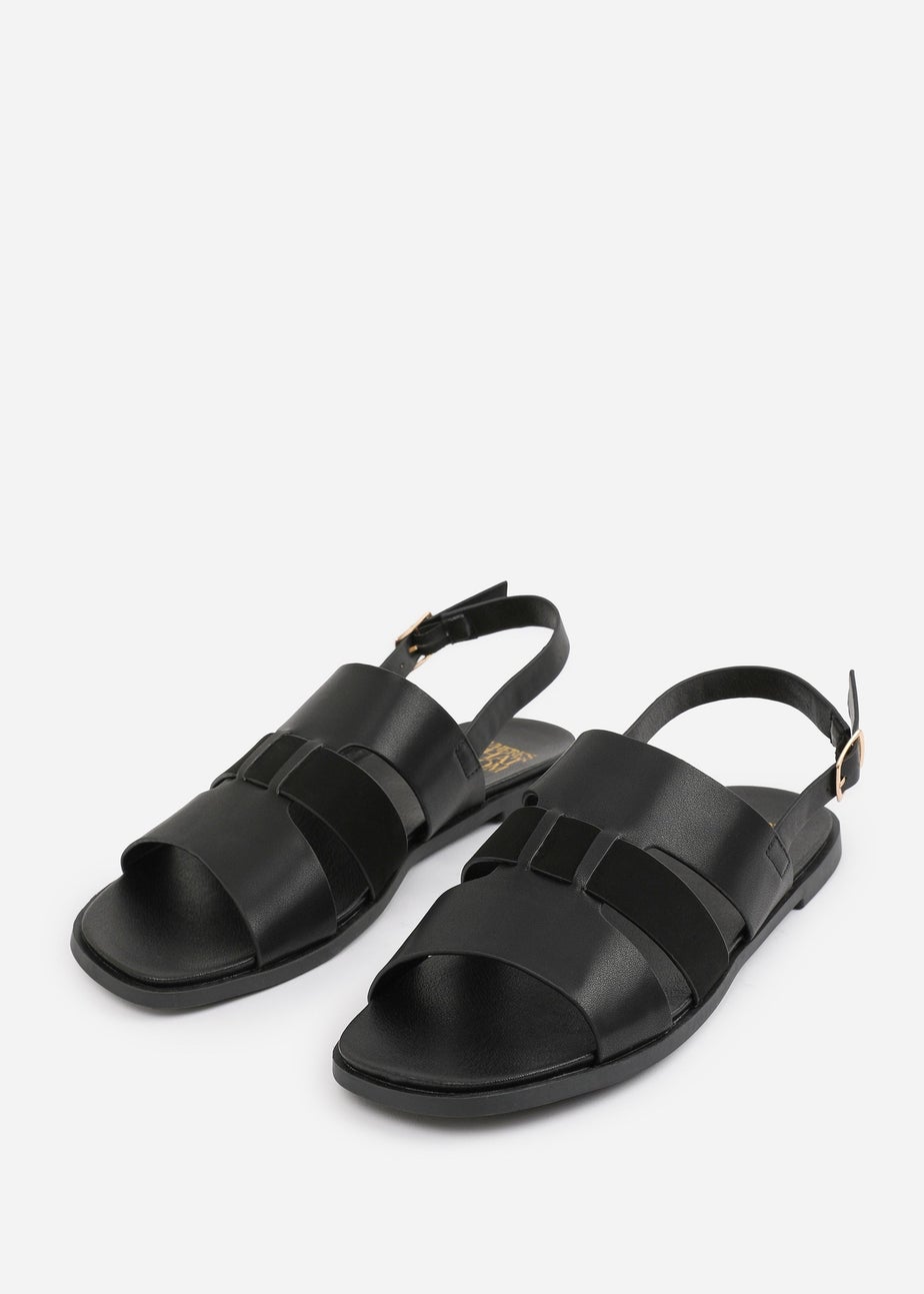 Where's That From Black PU Uma Flat Sandals