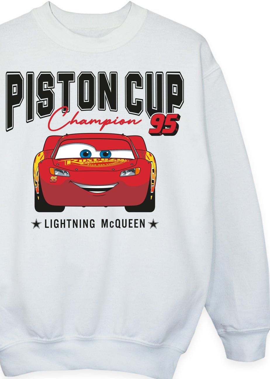 Disney Cars Lightning McQueen Piston Cup Champions Kids White Graphic Sweatshirt (3-13 Years)
