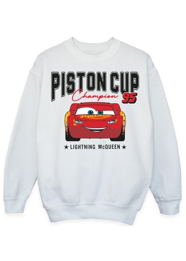Disney Cars Lightning McQueen Piston Cup Champions Kids White Graphic Sweatshirt (3-13 Years)