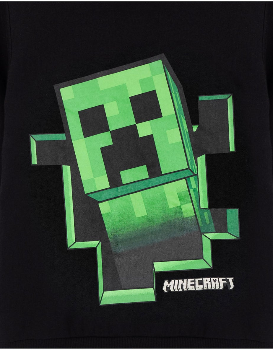 Vanilla Underground Minecraft Creeper Print at Front Big Kids Black Hoodie (5-14 Years)