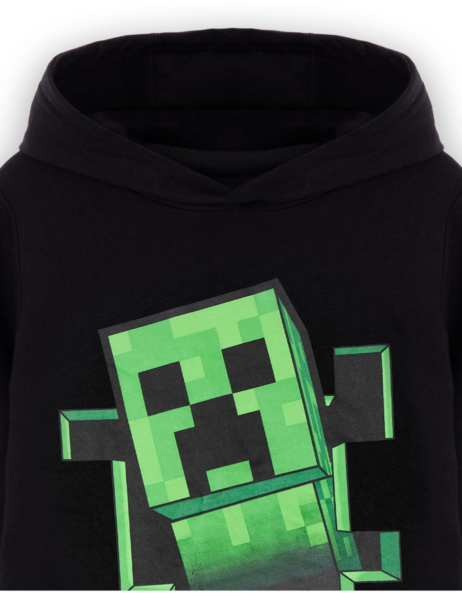 Vanilla Underground Minecraft Creeper Print at Front Big Kids Black Hoodie (5-14 Years)